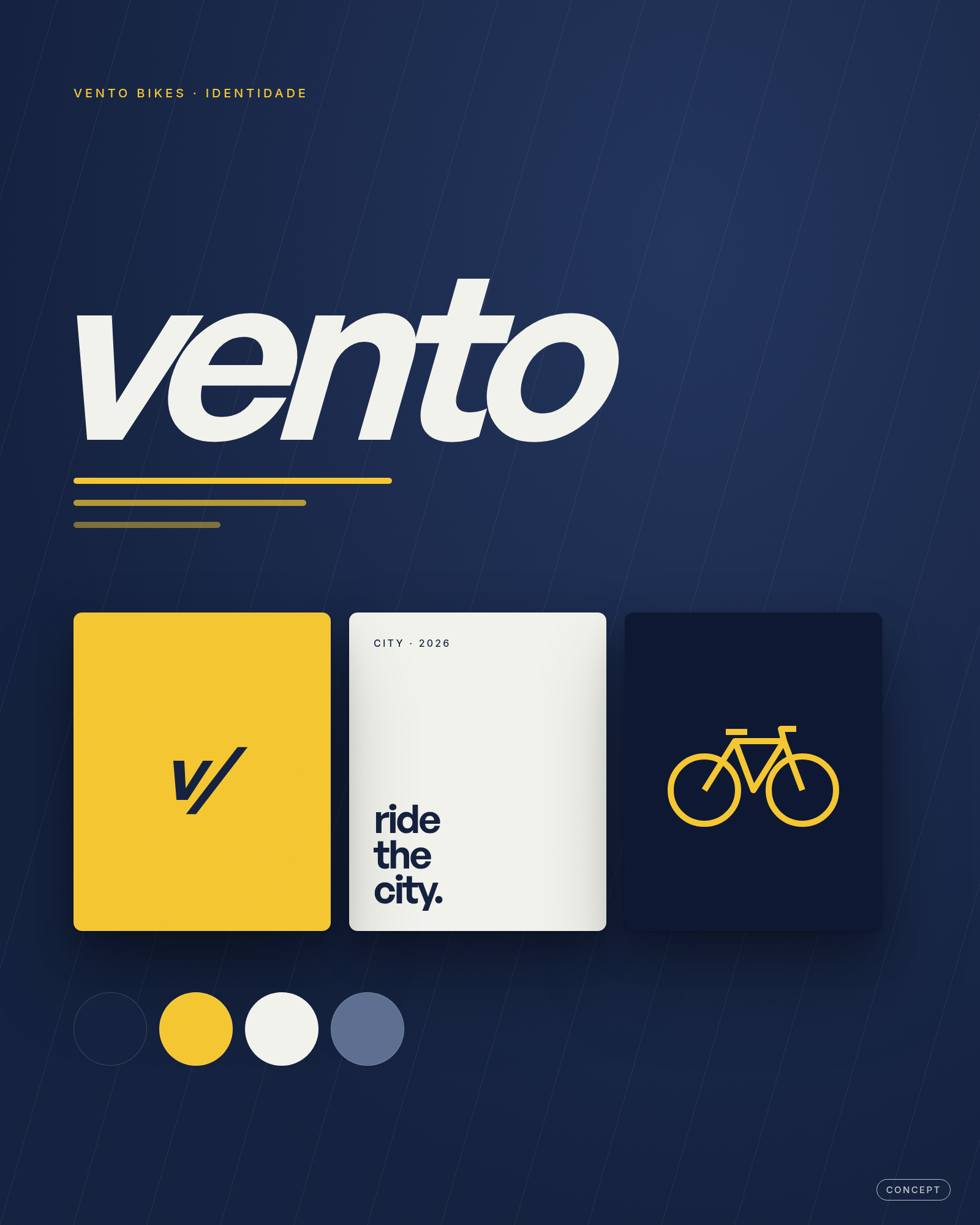 Example, not a client project. Identity concept for the fictional bike brand Vento Bikes: a wordmark and a diagonal step.