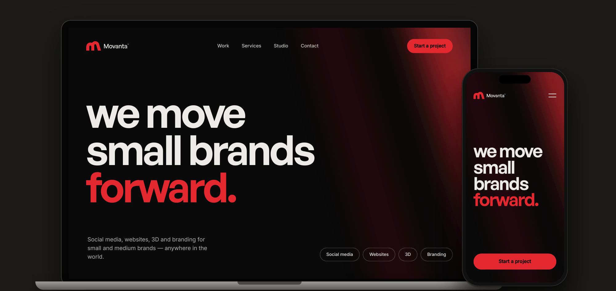 Website direction from the Movanta identity: we move small brands forward.